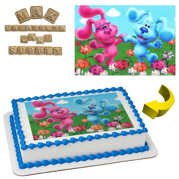 Blues Clues ~ Blue & Magenta  Edible  1/4 Sheet Cake topper - Can also be used on a 1/2 Sheet with room to decorate!