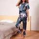 thumbnail image 4 of Conjunto de pijamas con estampado Floral para mujer, ropa de dormir de satén con botones, pantalones de manga corta, ropa de estar por casa, 4 of 4