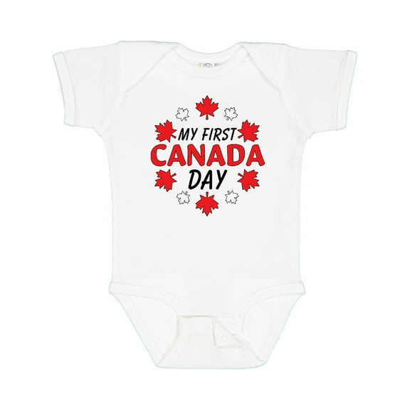 Inktastic My First Canada Day with Red and White Maple Leaves Boys or Girls Baby Bodysuit