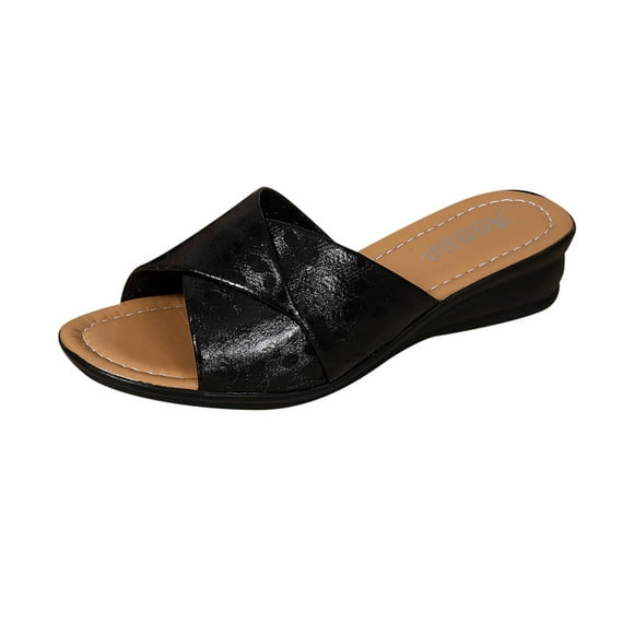 Hopeusnice Sandales pour Femmes Tendance Antidérapantes Respirantes à Bout Ouvert Sandales Matériaux PU Chaussures d'Été Semelle Épaisse Plateforme Talon Souple Sandales pour Femmes Chaussures pour Plage Vacances Chaussures Noir 41