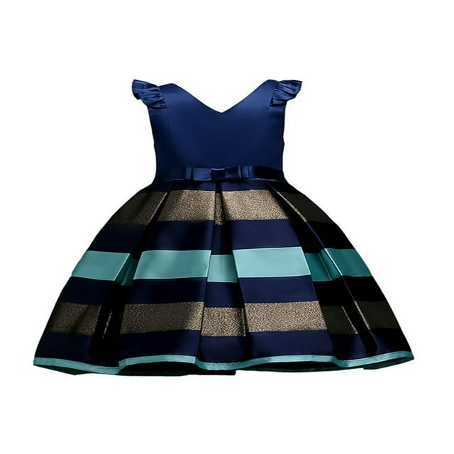 Toddler Baby Girls Princess Bowknot Striped Formal Pageant Party Dress