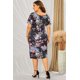 thumbnail image 1 of ABPHQTO Vestido midi ajustado de manga corta con estampado floral negro de talla grande para mujer, 1 of 5