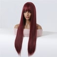 thumbnail image 4 of Pelucas largas de color rojo vino para mujer, pelo sintético suave y liso Natural colorido con flequillo, uso diario en fiestas, fibra de alta temperatura, 4 of 4