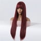 thumbnail image 4 of Pelucas largas de color rojo vino para mujer, pelo sintético suave y liso Natural colorido con flequillo, uso diario en fiestas, fibra de alta temperatura, 4 of 4