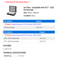 thumbnail image 2 of Air Filter - Compatible with 2017 - 2022 Kia Sportage 2018 2019 2020 2021, 2 of 2