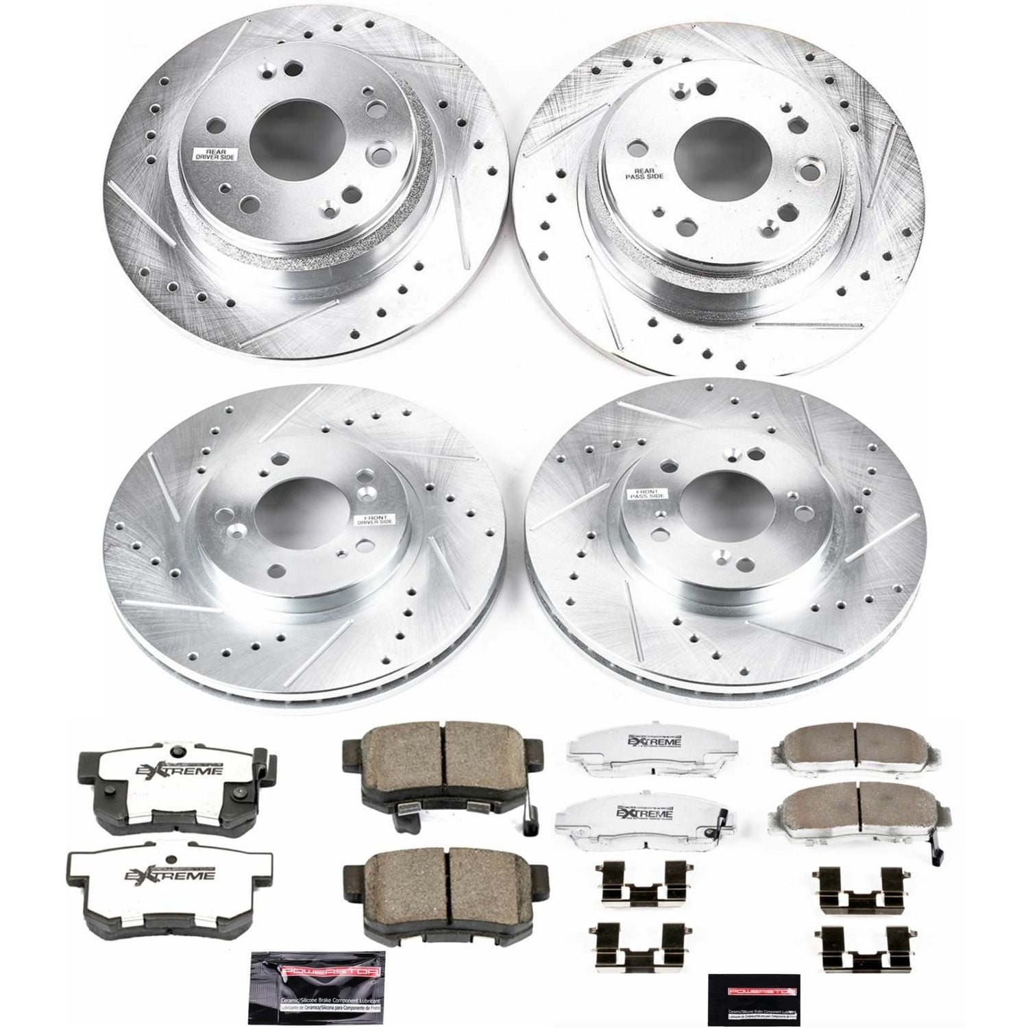 PowerStop Front and Rear Z26 Street Warrior Carbon-Fiber Ceramic Brake Pad and Drilled and Slotted Rotor Kit Fits: ACURA Select Models K4271-26
