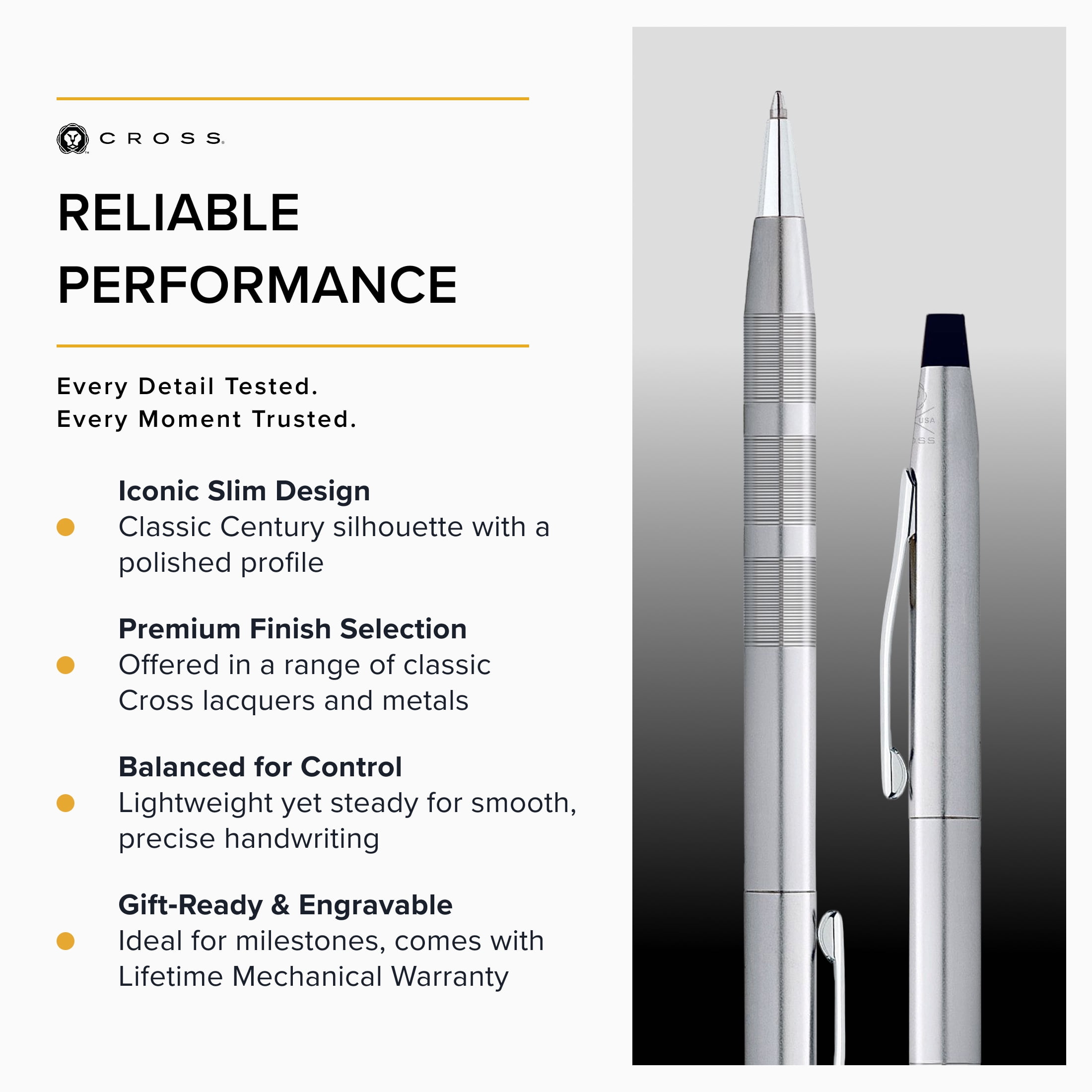 Cross Classic Century Refillable Medium Ballpoint Pen and 0.5mm Pencil Set, Includes Premium Gift Box - Satin Chrome