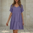 thumbnail image 2 of Ygbgbb Women's Summer Cotton Linen Midi Dress Short Sleeve Lapel Button Down Shirt Dress Casual A-Line Work Dress Loose Out Go Dress Purple S, 2 of 8