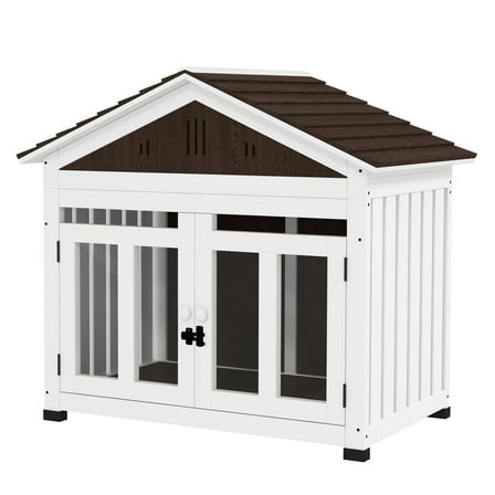 SAZYY 40"L Wooden Dog House Outdoor Indoor for Small, Medium, Large Dogs - with Elevated Removable Floor