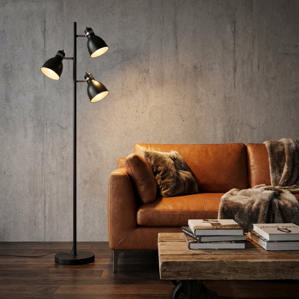 65" Black Metal Tree Floor Lamp Modern Standing Tall Pole with 3 Adjustable Rotating Lights Floor for Living Room Bedroom Offic(not include bulb)
