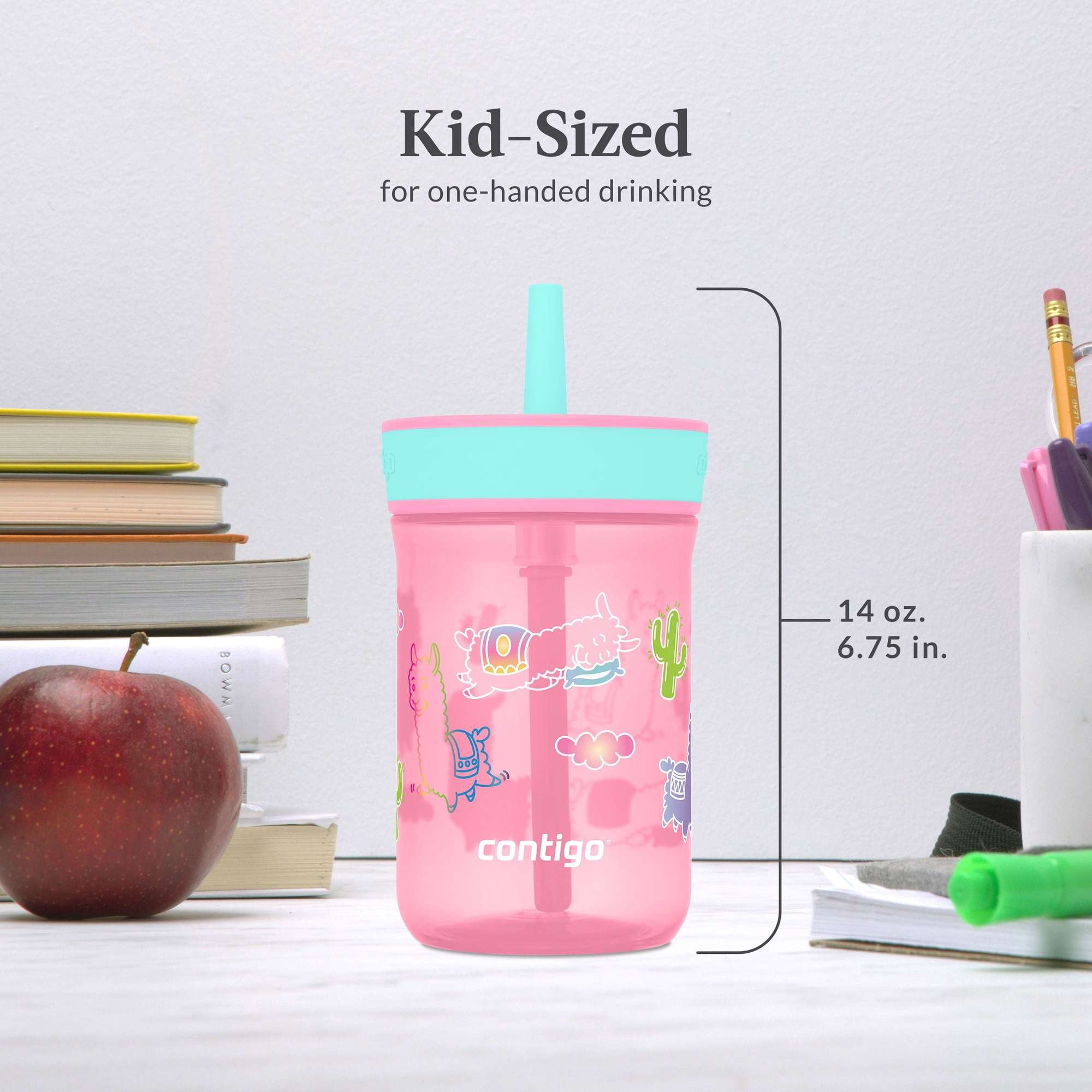 (4 pack) Contigo Kids Leighton Spill-Proof Tumbler with Straw, Ages 3+, Pink and Purple, 14 oz, 2-Pack