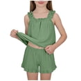 thumbnail image 6 of Green Girls Top Vest Trousers Pants Shorts 2PC Sets for Girl Faux Linen Match Lounge Ruffle Cami Tank Two Piece Fall Summer Trousers Pants 2PC Set 2026 11 Year, 6 of 9