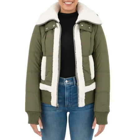 Cyn & Luca Women's Sustainable Bomber Jacket with Sherpa Trim
