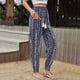 thumbnail image 5 of Pantalones cónicos tipo farol, pantalones elásticos con cintura media fruncida, estampado floral, con cordón, para mujer, azul, L, 5 of 7