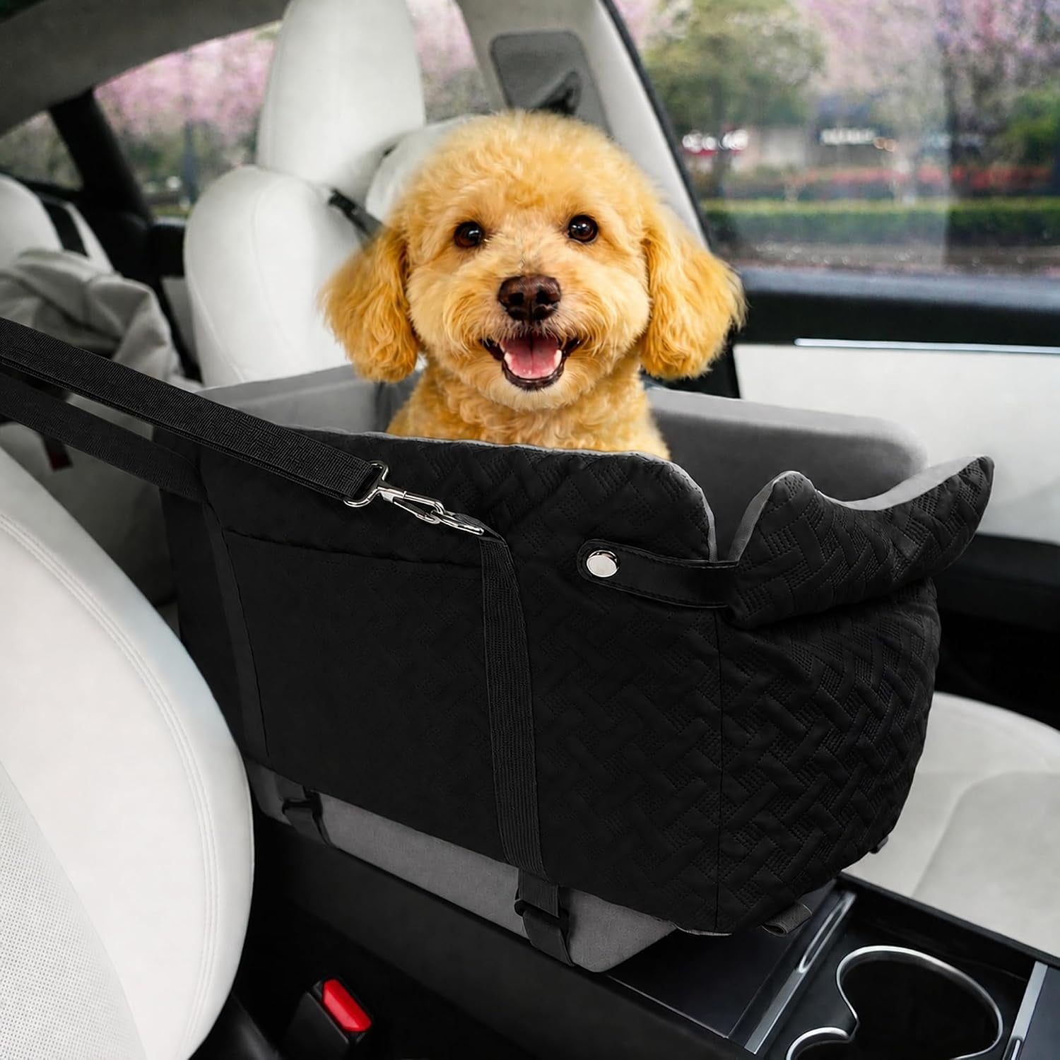 Center Console Dog Car Seat for Small Dogs Under 15 lbs, Black