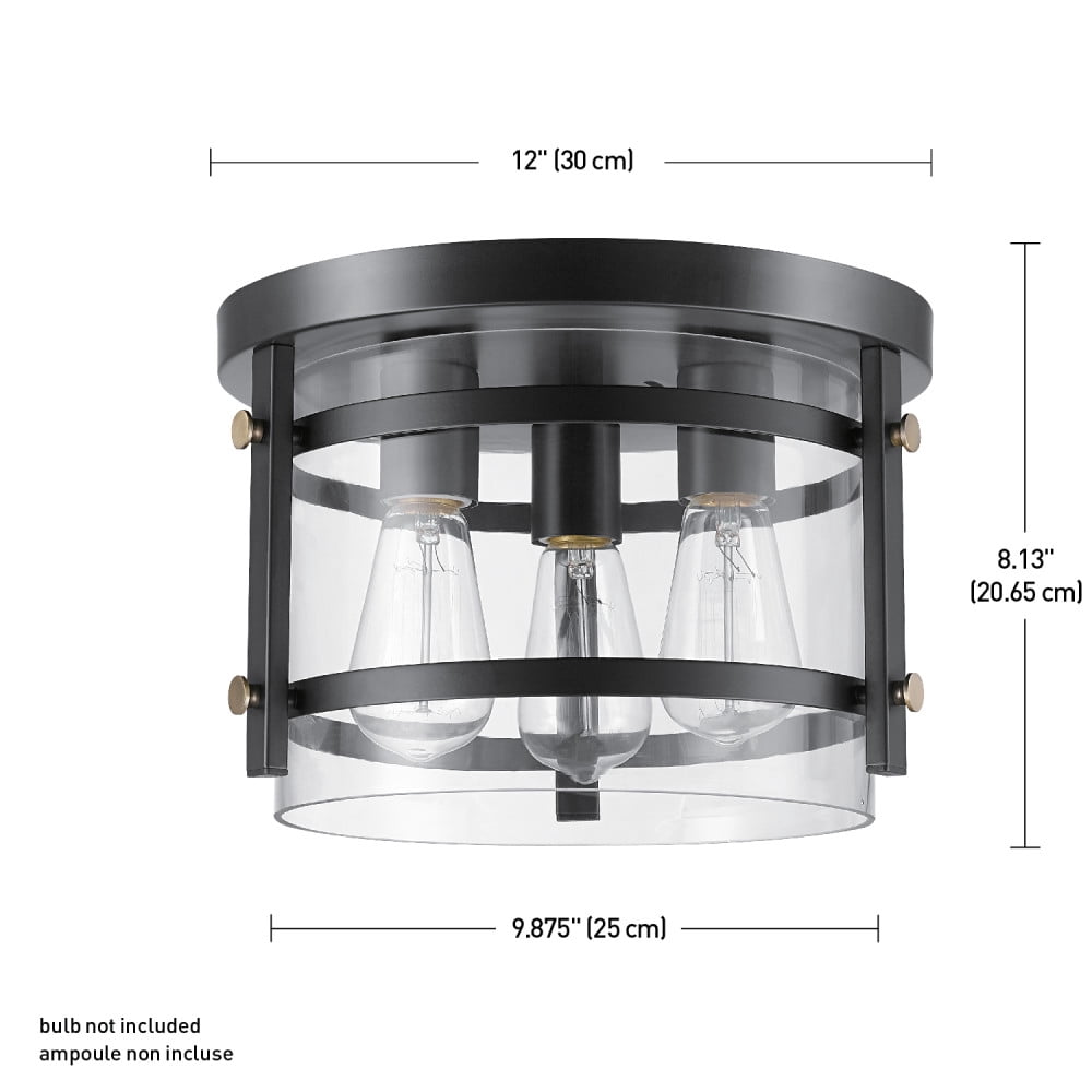 Globe Electric Rustic Contemporary 3-Light Dark Bronze Indoor Flush Mount Ceiling Light, Clear Glass