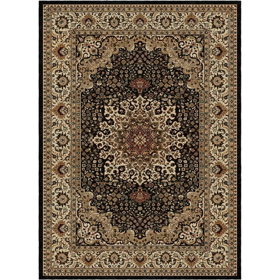 Woven Trends Royal 7'8" x 10'7" Traditional Persian Medallion Pattern Area Rug, Classic Decorative Rug Carpet with Jute Backing, Stain-Resistant Rug for Living Room, Bedroom Decor - Black