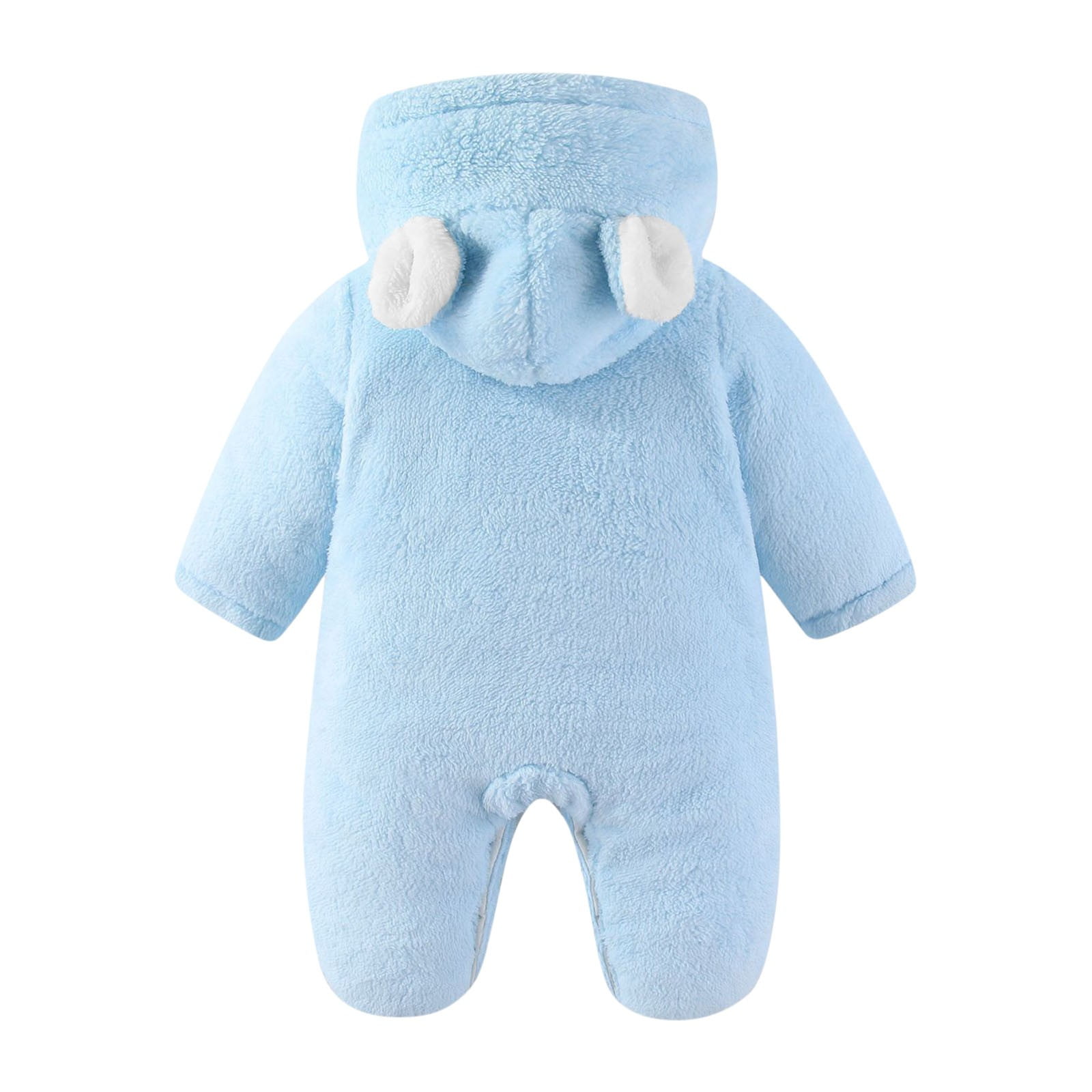 FAIOROI Light Blue Kids Girl Bear Onesie - Warm Footed Kids Jumpsuit with Front Zipper & Quilted Lining, Plush Ears, Fall/Winter Wear for 0-12M Daily/Photo Use,Size 6 Months