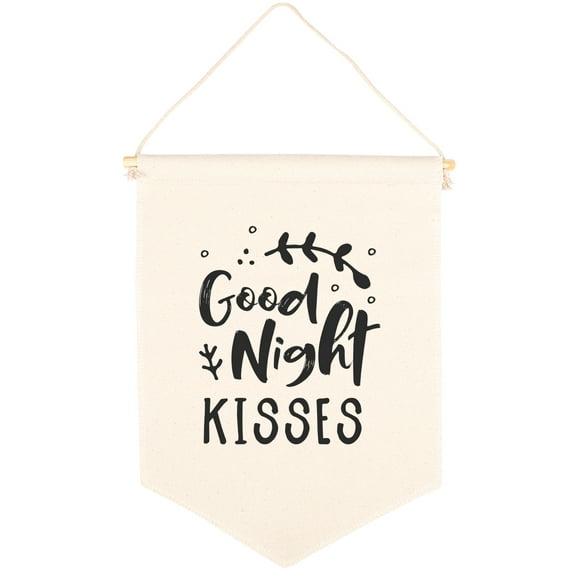 Koyal Wholesale Hanging Wall Canvas Banner, Good Night Kisses Canvas, Nursery Wall Decoration Banner, 1-Pk