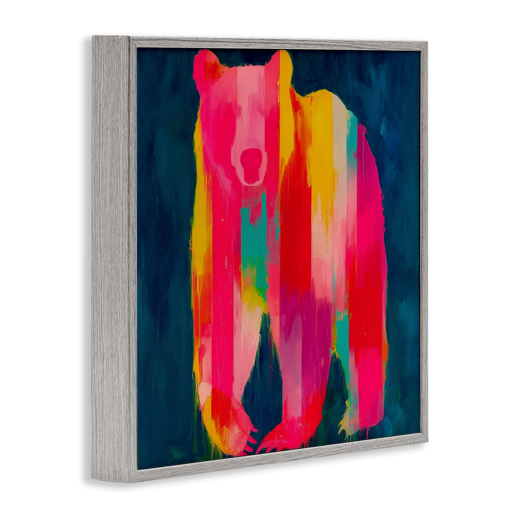 Stupell Industries Pink & Yellow Bear Standing Tall Gray Framed Giclee Art, design by Chromatic Storm Studio