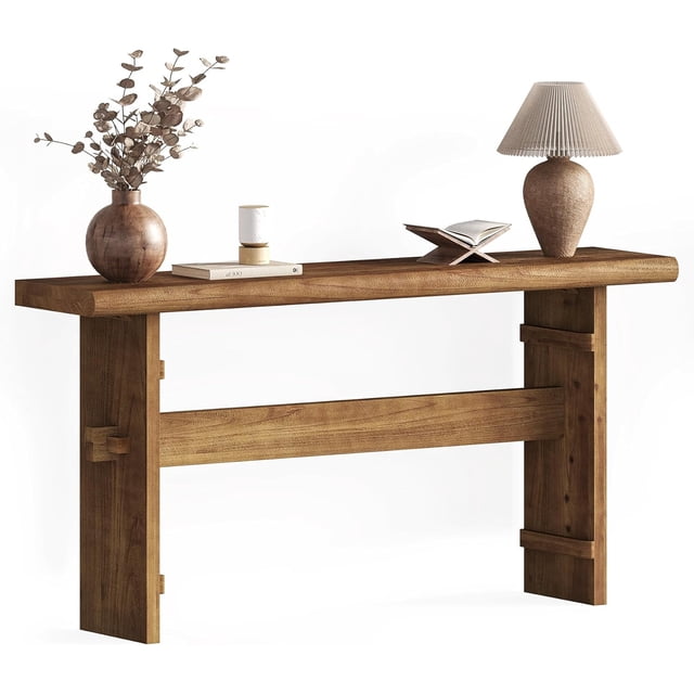 Fnova 63" Farmhouse Console Table, Solid Wood Entryway Table, Long Sofa Table Behind Couch for Foyer, Hallway, Living Room