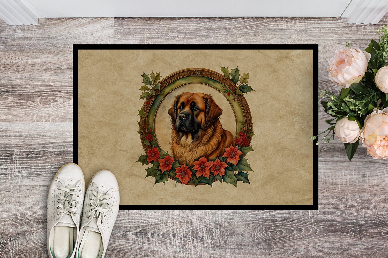 Carolines Treasures DAC2391MAT 18 x 27 in. Unisex Leonberger Christmas Flowers Doormat