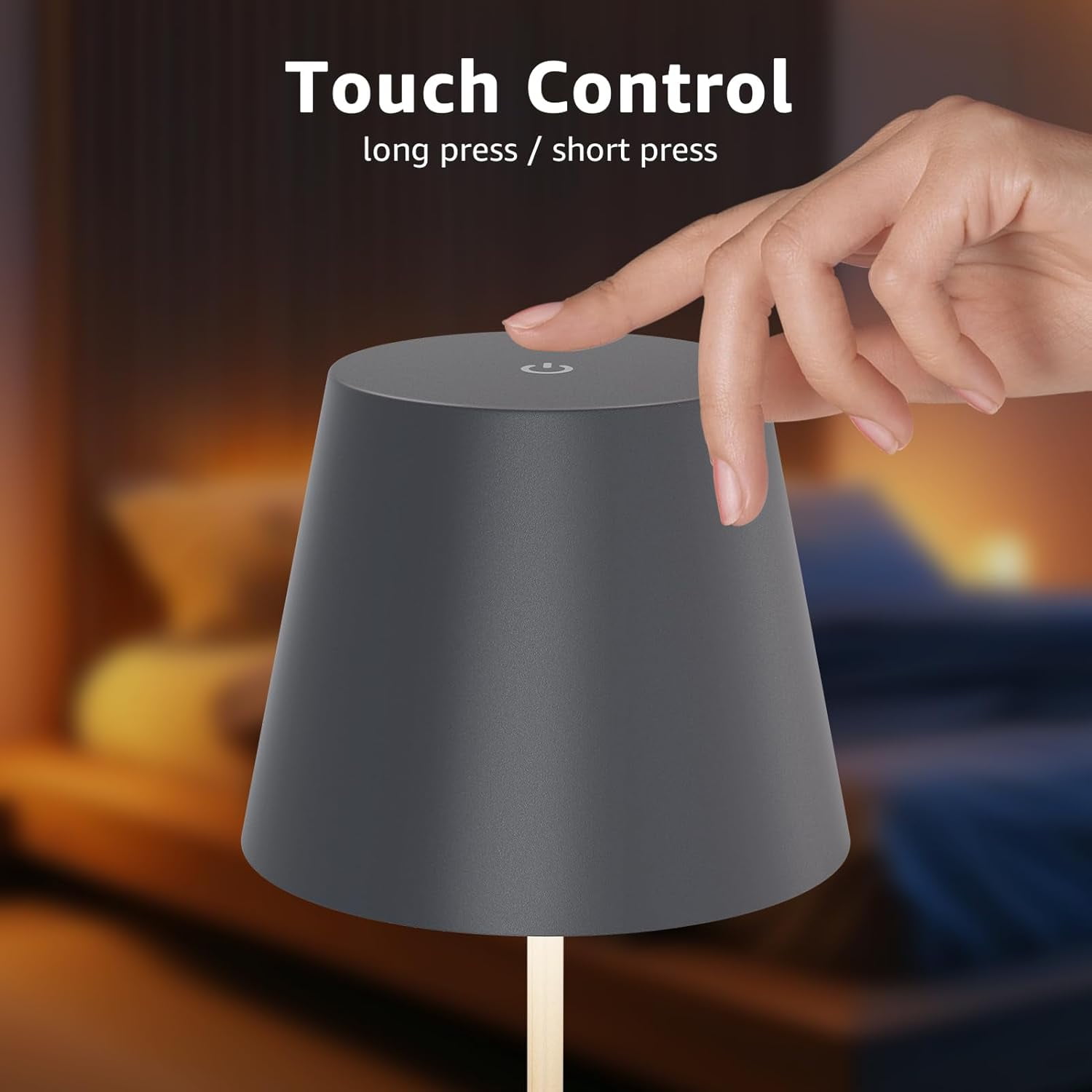 Postlucky 2 Pack 15" Cordless Table Lamp with LED, Touch Control, Dimmer, Plastic Shade, Metal Base, Matte Gray