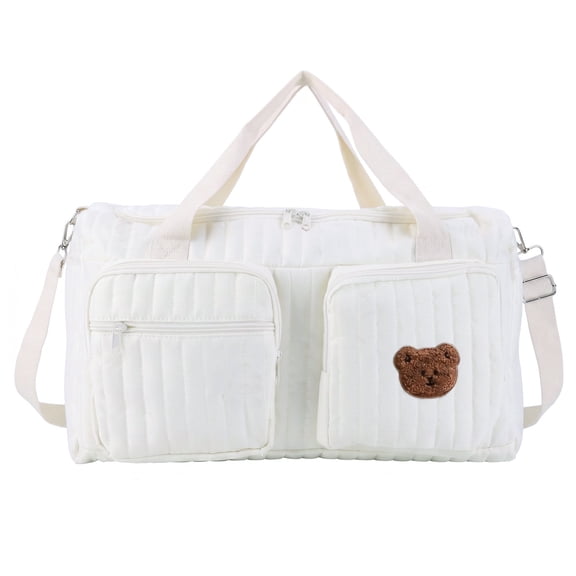 Quilted Baby Diaper Bag Large Cute Duffle Bag for Women (One Bear)