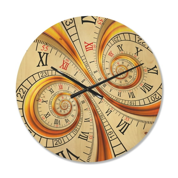 Designart 'Silver metal fractal Roman Numaric' Modern Wood Wall Clock