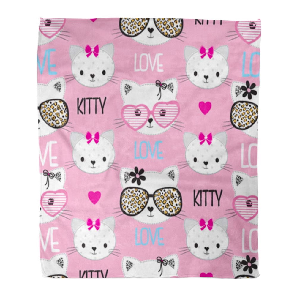LADDKE Flannel Throw Blanket Cute Kid Childish Pattern Cats Kitty Baby