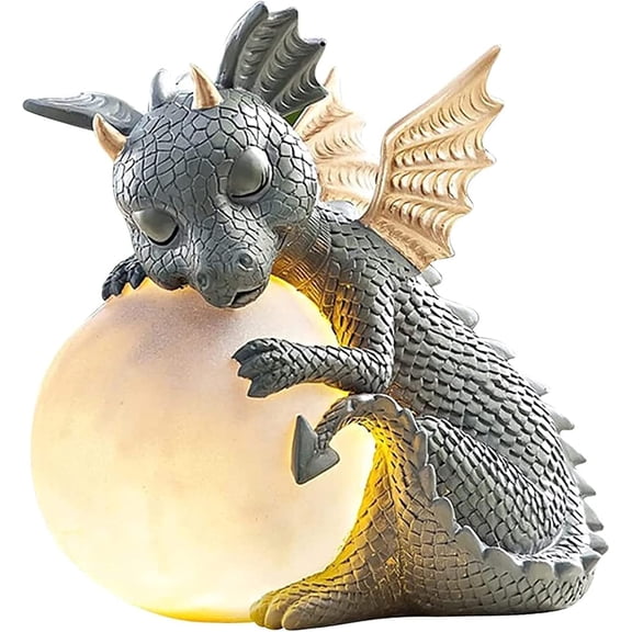 Garden Dragon Statue, Resin Dinosaur Outdoor Sculptures - Cute Garden Dragon Figurines with LED Lights for Home Decor, Patio Lawn Yard Decor