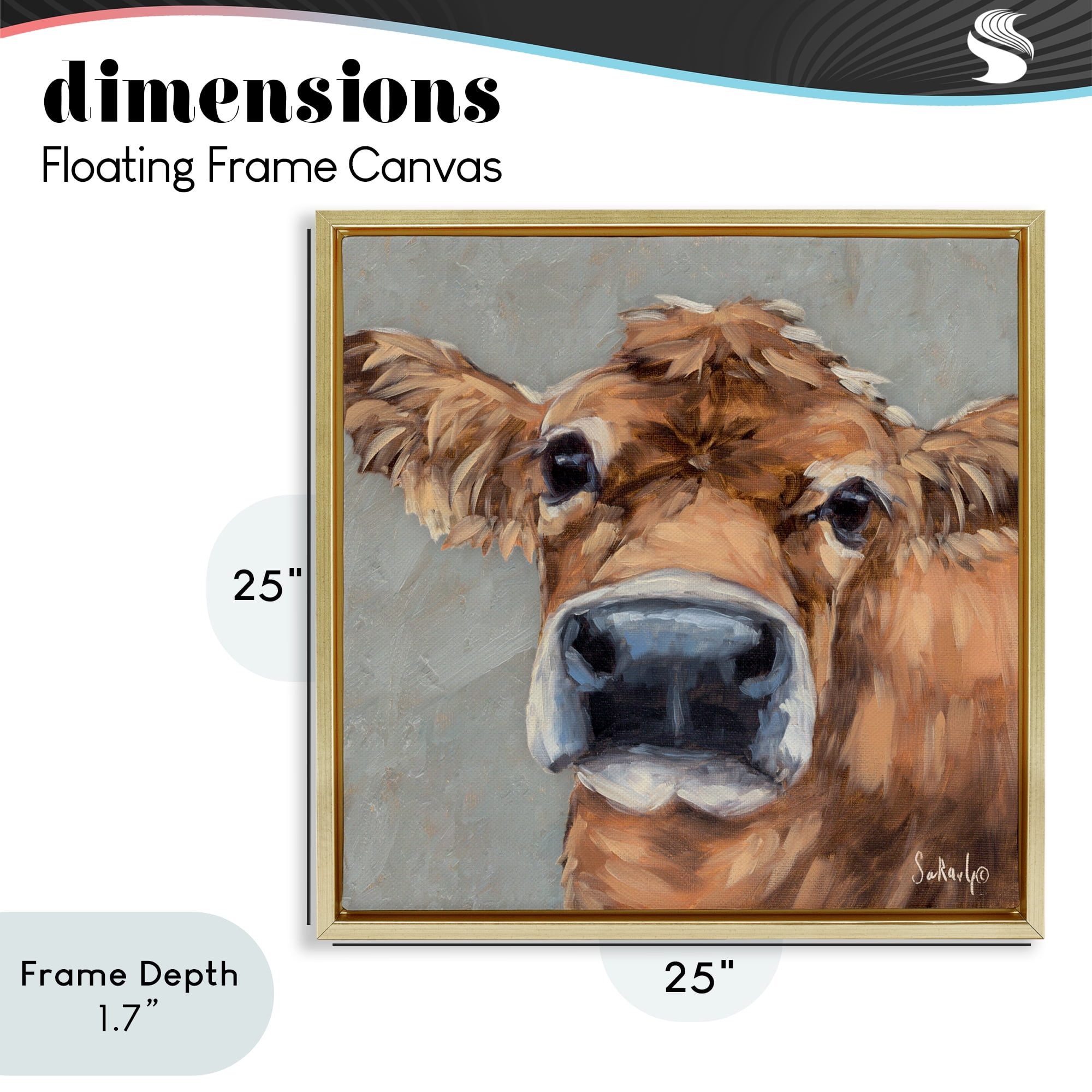 Stupell Industries Freckles The Cow Portrait Gold Framed Floater Canvas Wall Art, design by Sara G. Designs