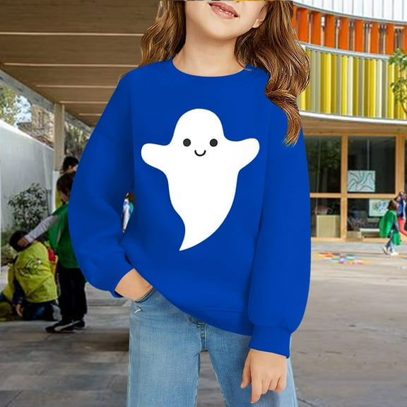 EnJoCho Playful Print White Hoodie Girls Soft Pullover Halloween Sweatshirt Cute Graphic Casual Streetwear Comfy Tween Lounge Wear