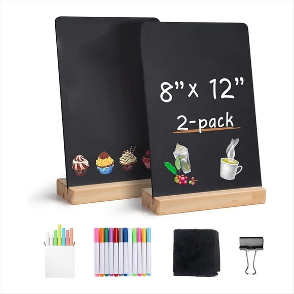Pizarra Pequeña con Palabras - Paquete de 2 Pizarras Decorativas de 8 X 12 Pulgadas con Soporte de Madera, Borrables por Ambos Lados