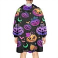thumbnail image 2 of Wearable Oversized Blanket,Neon Halloween Pumpkin Pattern Wearable Blanket Hoodie for Adults,Cozy Hooded Blankets with Super Pockets,Super Warm Fuzzy Pullover for Women & Men, 2 of 6