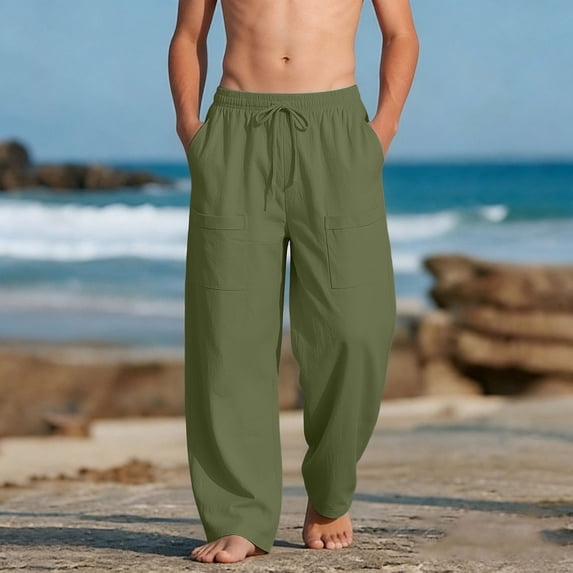 Ixbnca Boys Girls Long Pants Comfy Multi Pockets Solid Color Pants Drawstring Elastic High Waist Beach Trousers