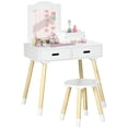 thumbnail image 1 of Qaba Ensemble de Coiffeuse pour Enfants avec Miroir et Tabouret pour 3-6 Ans, Blanc, 1 of 10