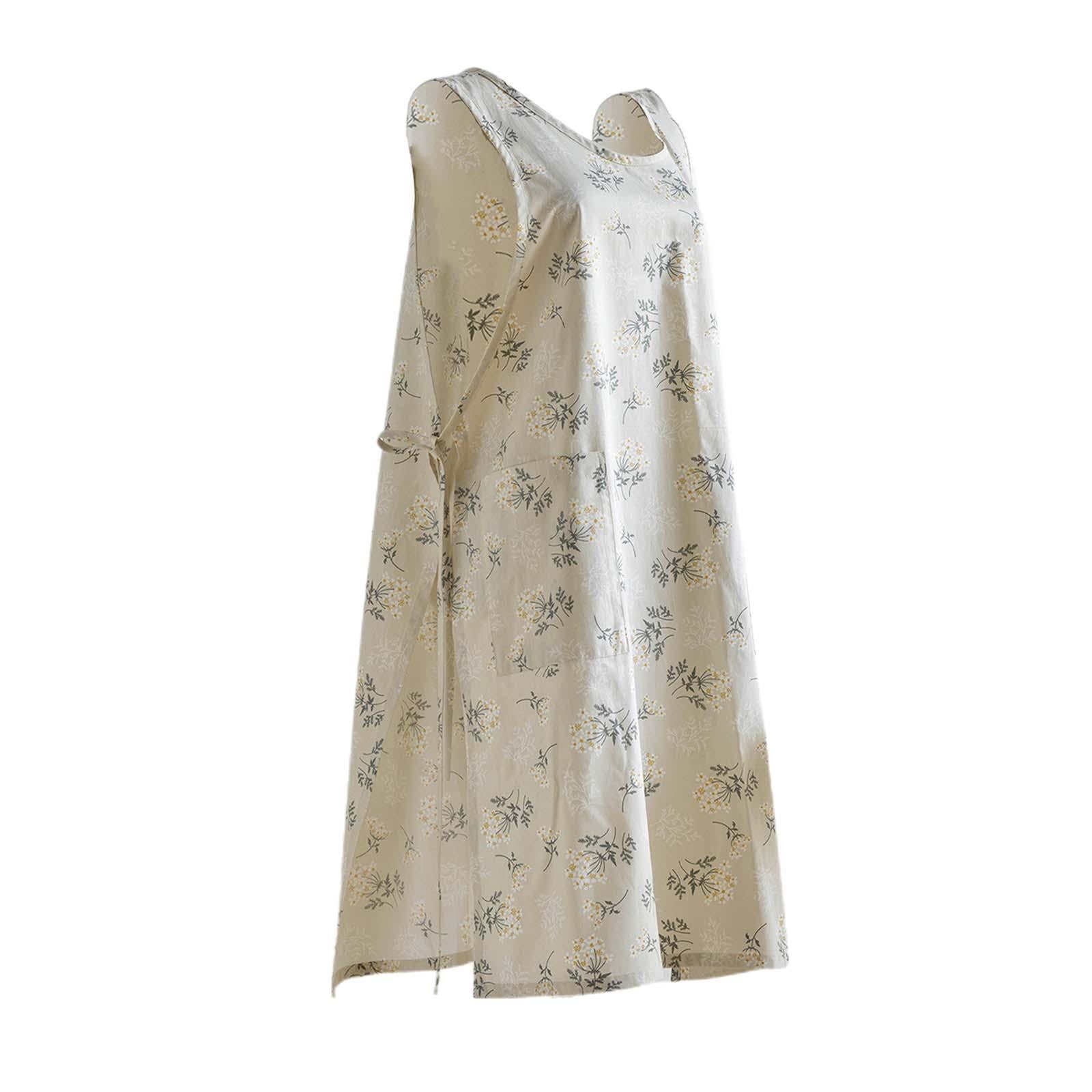 Fiocias Apron Waterproof Kitchen Apron with 2 Pockets Bib Apron Cooking Apron Work Apron Floral White