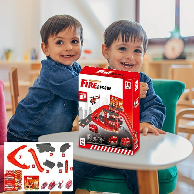 A Boy Assembled Fire Rail Toy Parent-Child Educational Engineering Vehicle Scene Multi-Storey Parking Lot Gift Set