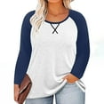 thumbnail image 4 of Lenpel Women's Plus Size Tops Trendy Long Sleeve Crew Neck Color Block T Shirts Soft Casual Tees Loose Tunic Blouses(Navy,5X-Large), 4 of 6