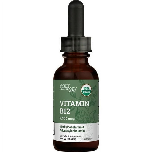 Earth Harmony Certified Organic Vitamin B12 Liquid, 2000mcg, 1 fl oz