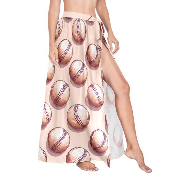 Women Sarong Wraps Retro Baseballs Swimsuit Beach Pareo Bikini Coverups Skirt M
