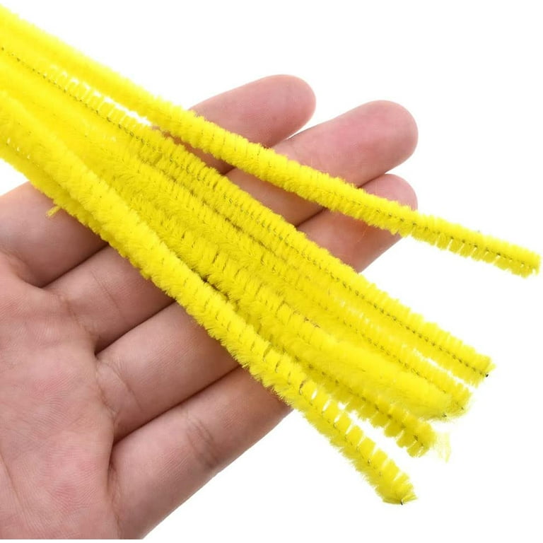 12inch Length Pipe Cleaners Fluffy Thick Fuzz Hold Shapes Vintagey Chenille  Stems Soft Edges Yellow 100 Pieces for Halloween Crafts Nose Clip Googly