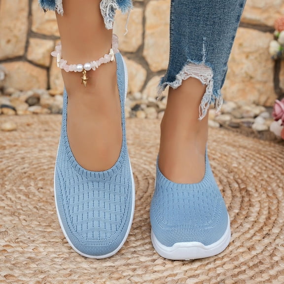Xdegoge Walking Shoes for Women Knit Mesh Slip on Athletic Sole Casual Flat Loafers Lightweight Outdoor Travel Closed Toe Sporty Summer Everyday Activity Footwear