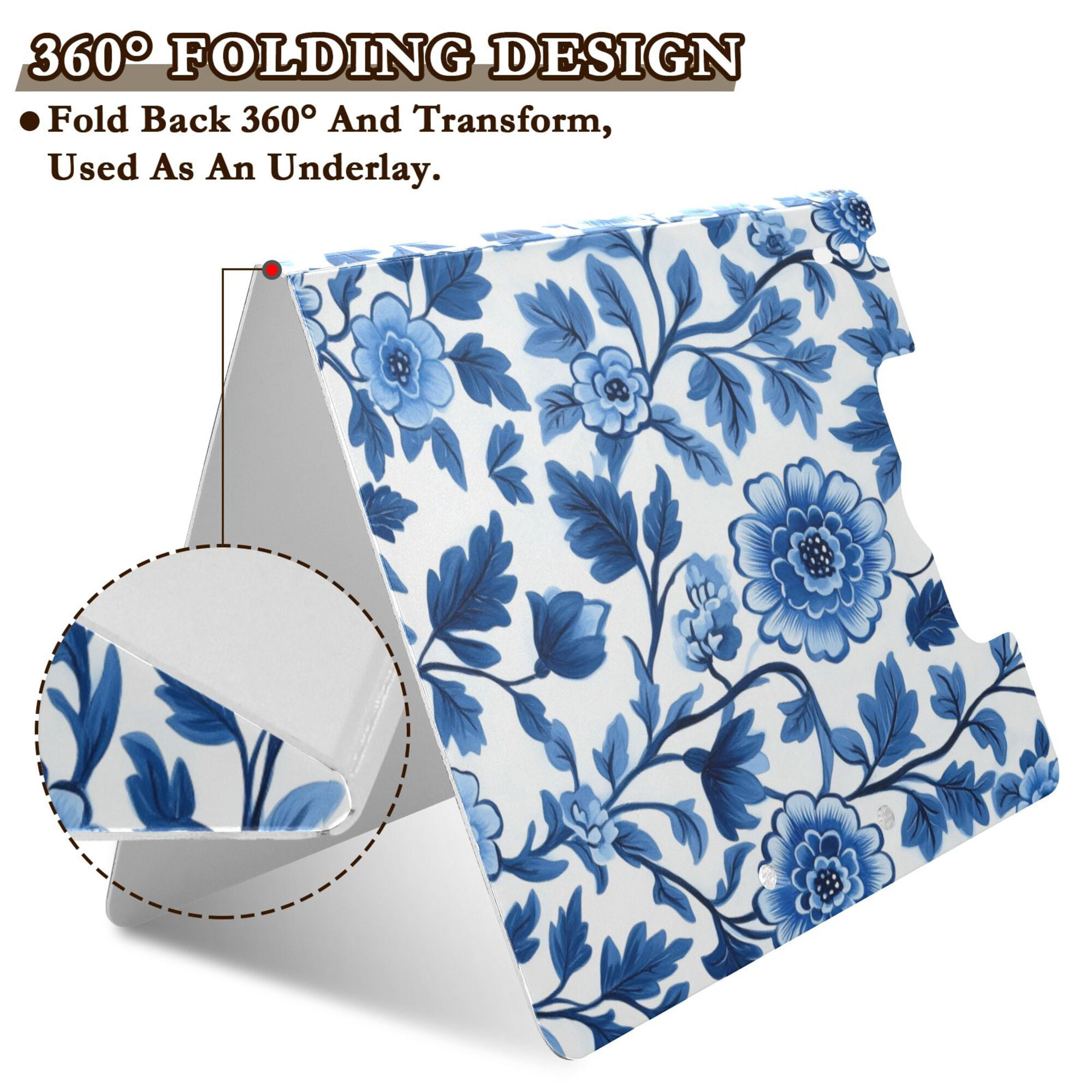 FORMRS A4 Clipboard Folder with Pen Holder Horizontal Foldable School Office Binder, Blue Floral Pattern
