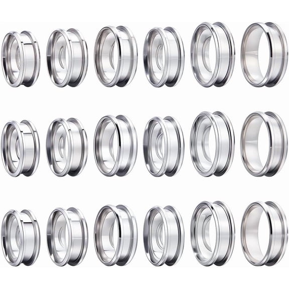 1Boxs 1 Box 18Pcs Stainless Steel Grooved Finger Ring US Size 7/8/9/10/11/12 Core Blanks 8mm Wide Empty Round Grooved Inlay Ring Blanks for Jewelry Making Kits Men Women DIY Craft Supplies