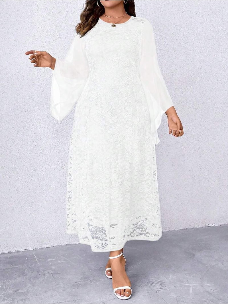 white lace bell sleeve maxi dress Carissa Bell Sleeve Lace Wedding Dress
