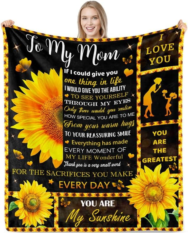 WISH TREE Gifts for Mom Blanket, Sunflower Throw Blanket for Mom, Mom Gifts Floral Fleece