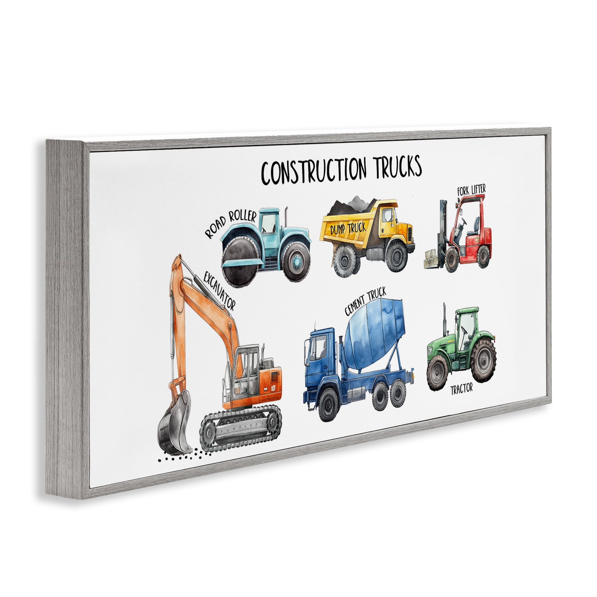 Stupell Industries Industrial Construction Trucks Gray Framed Giclee Art, design by Christine Simpson Art