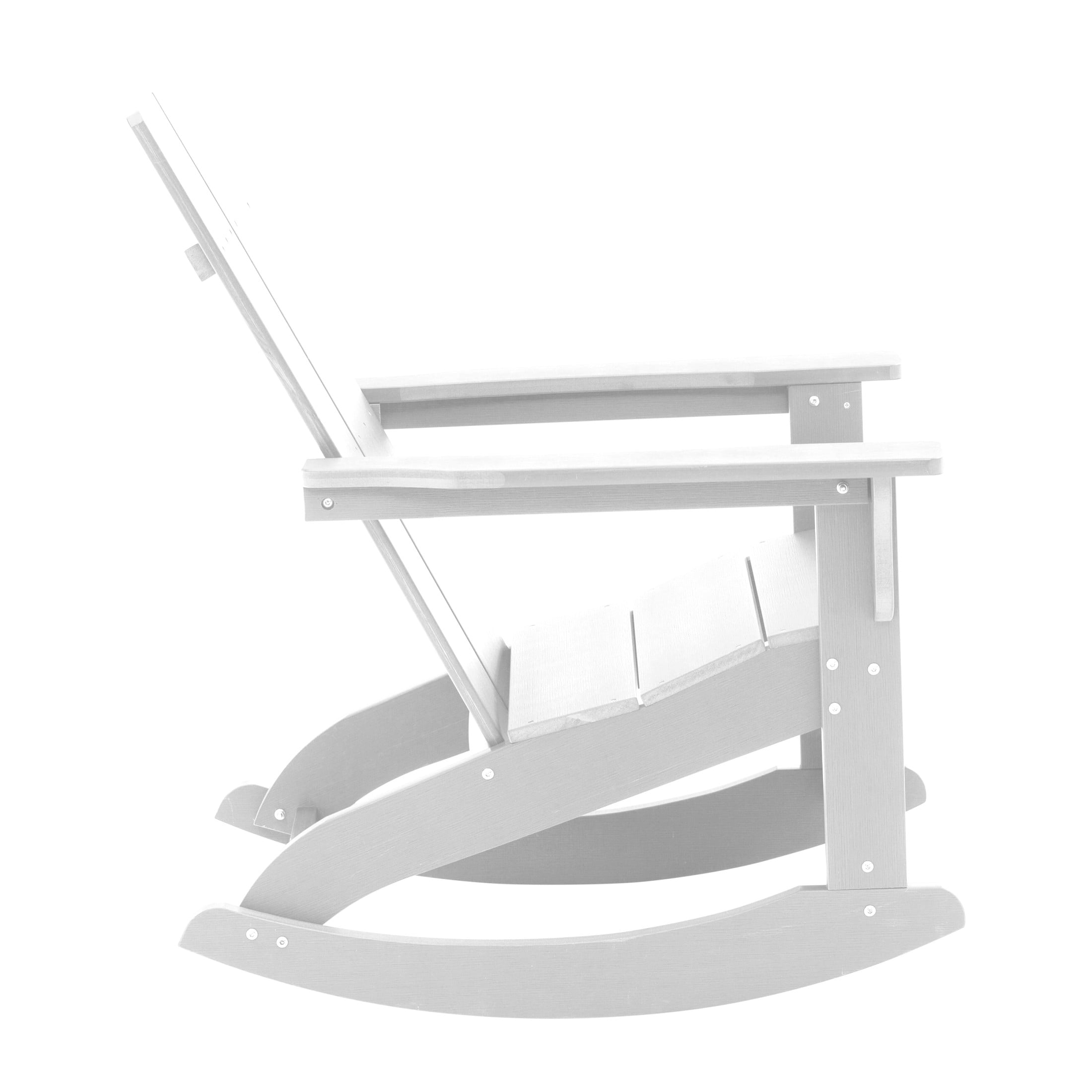 BizChair Modern Commercial Grade All-Weather 2-Slat Poly Resin Wood Rocking Adirondack Chair with Rust Resistant Stainless Steel Hardware in White